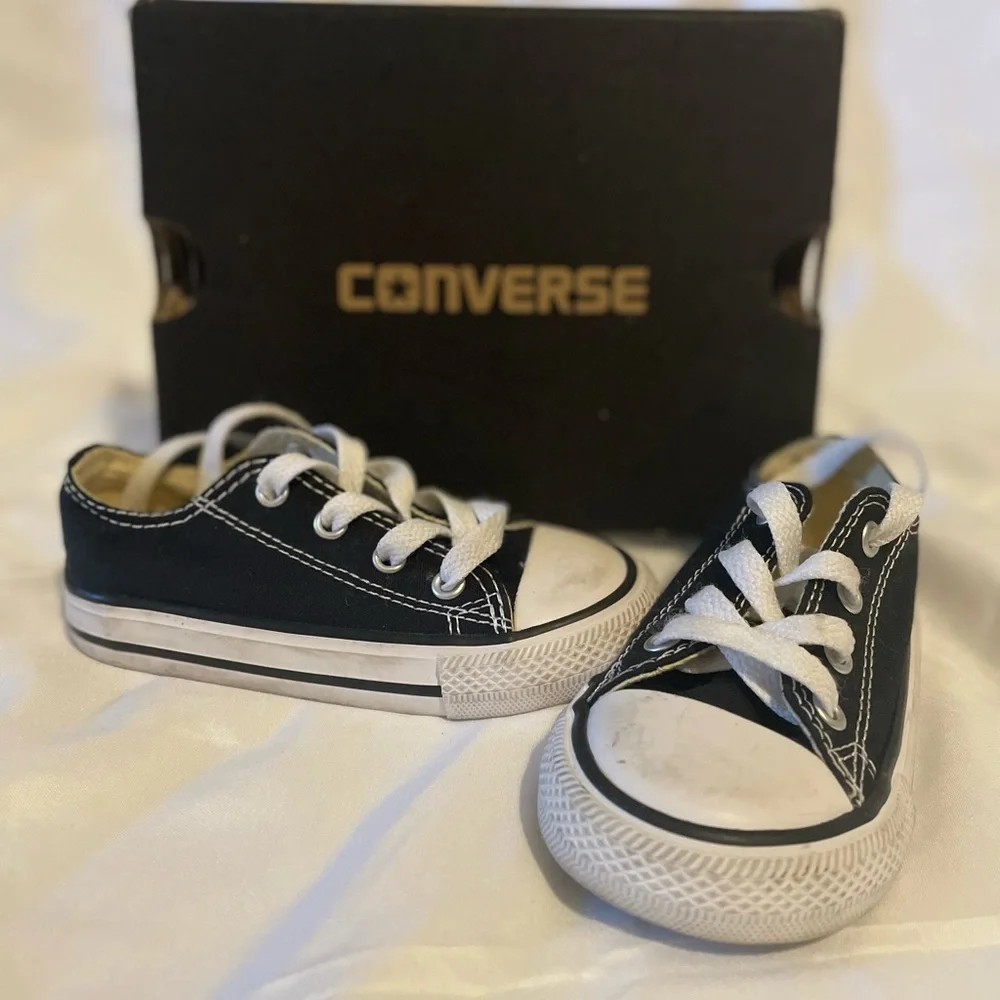 Converse Black Sneakers w/ Canvas Upper and White Rubber Toe Cap - Picture 1 of 12